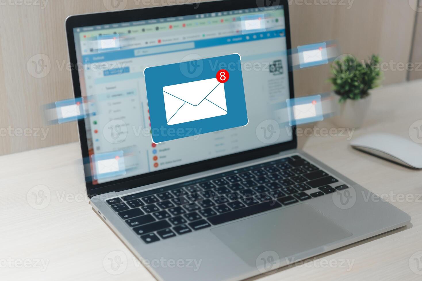 e-mail message marketing online and network social media communication information concept icon envelope connection on screen laptop photo