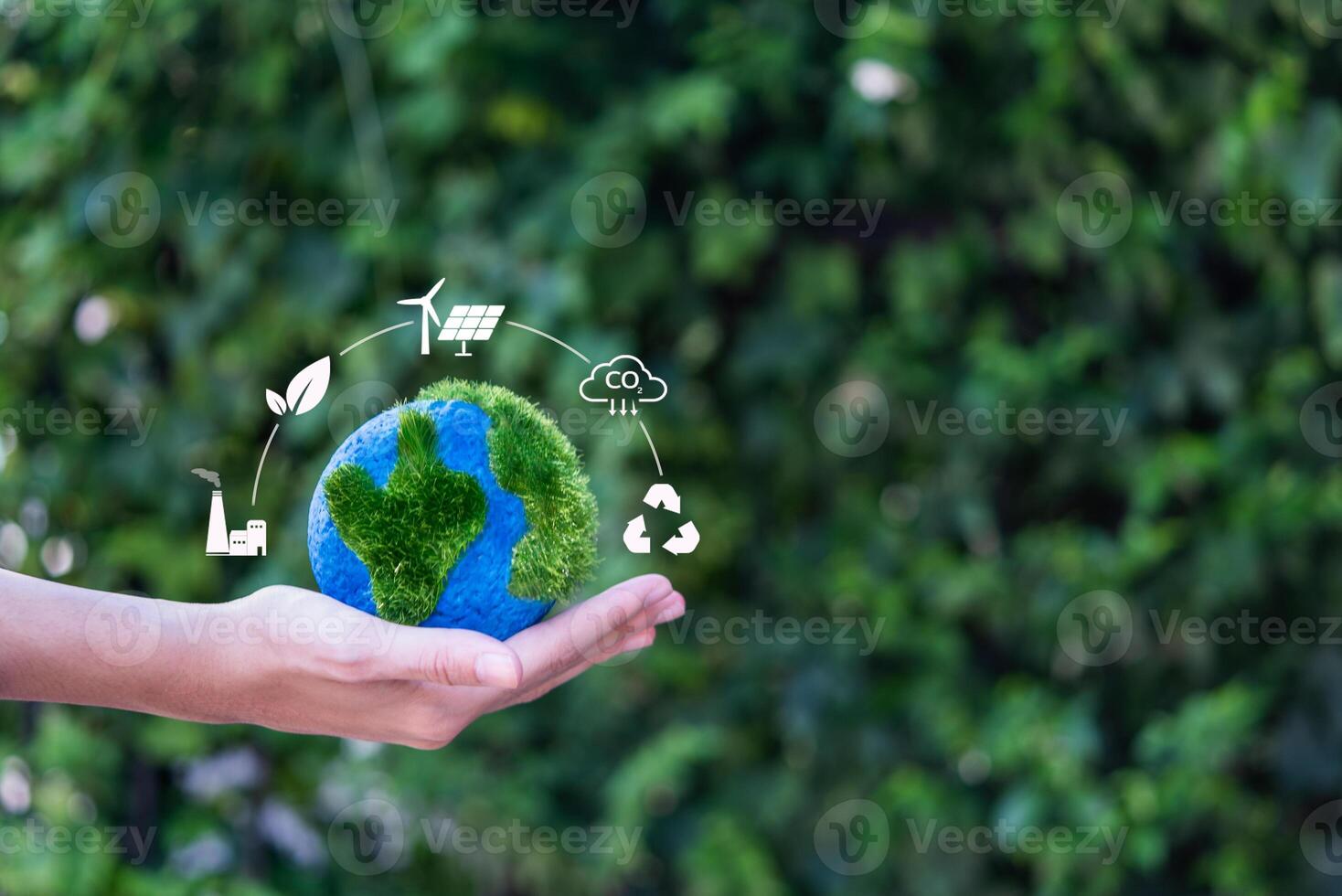 Concepts for reducing carbon dioxide CO2 emissions and sustainable investment, global warming, climate conservation, energy change and the environment, the future world is friendly to the earth. photo