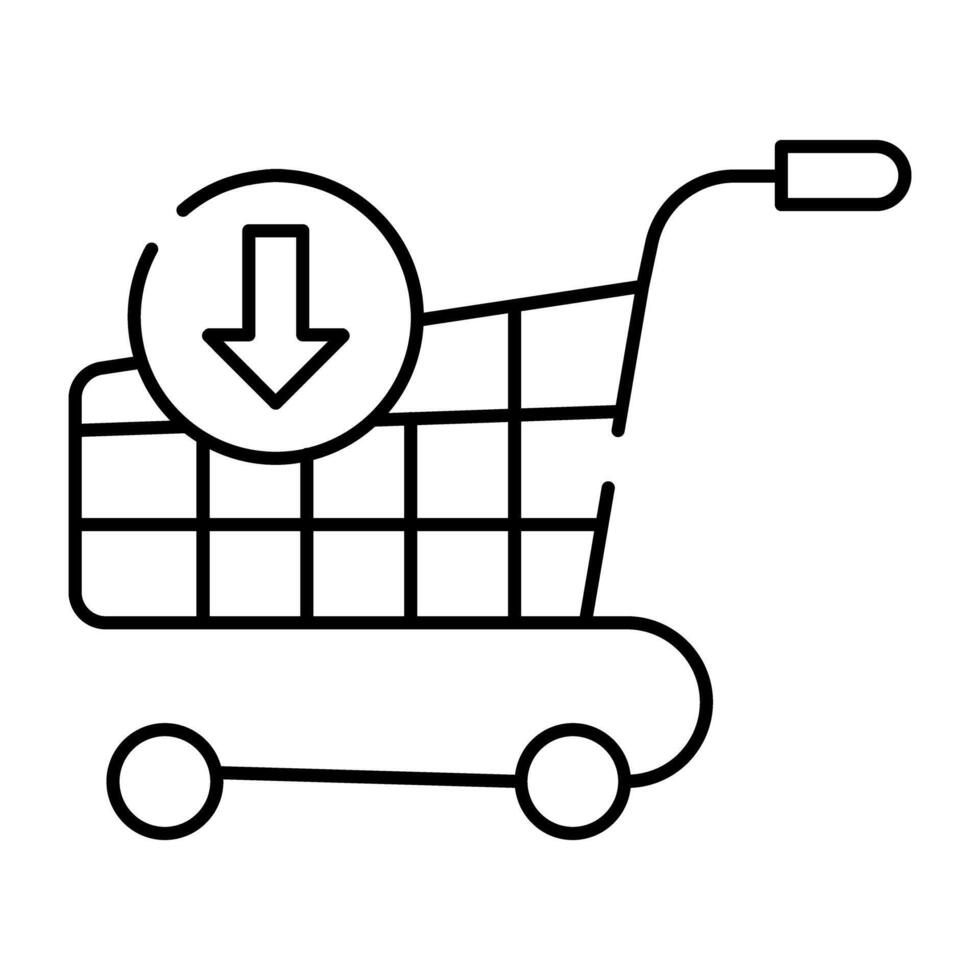 A premium download icon of shopping trolley with downward arrow, add to cart vector