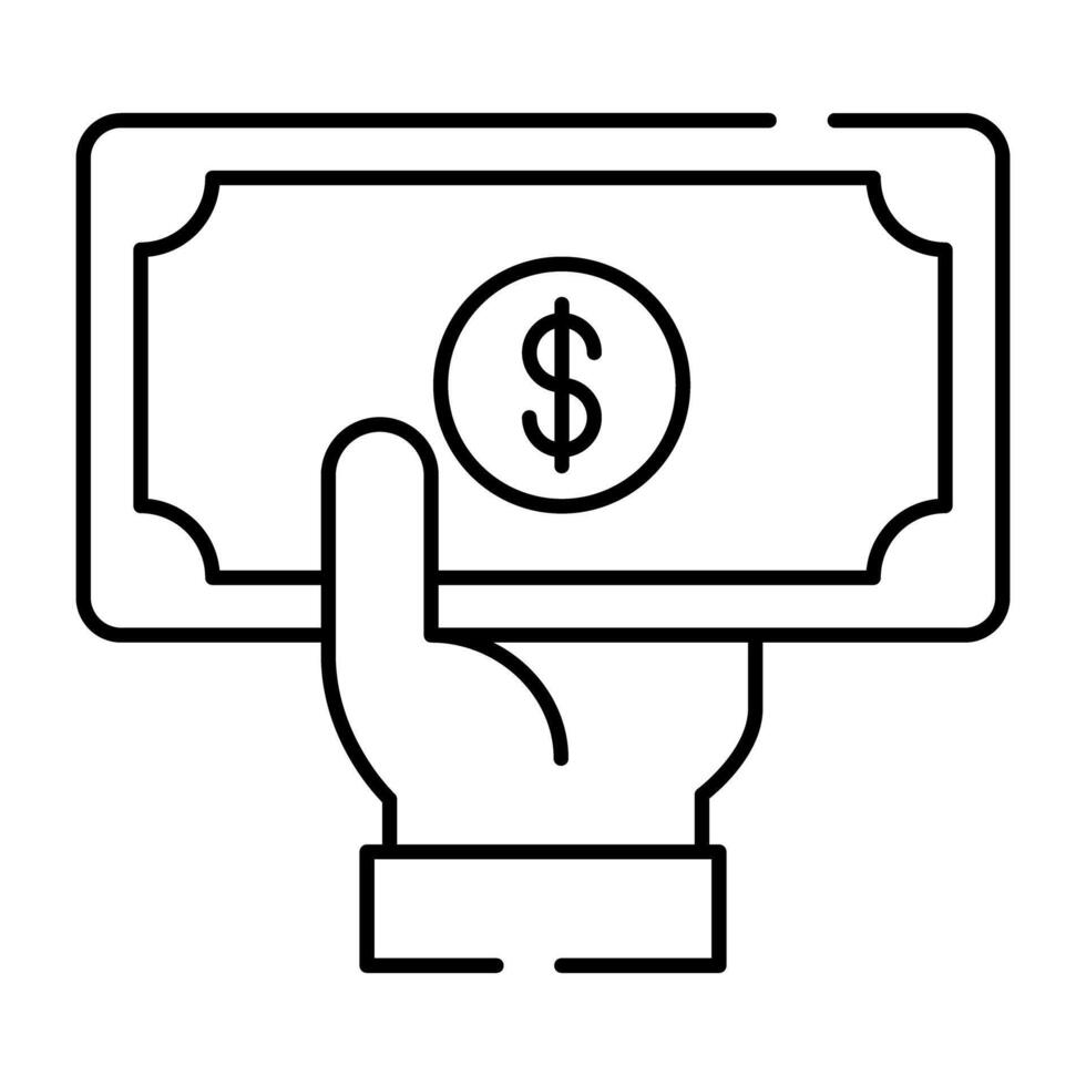 Hand giving money icon in linear design vector