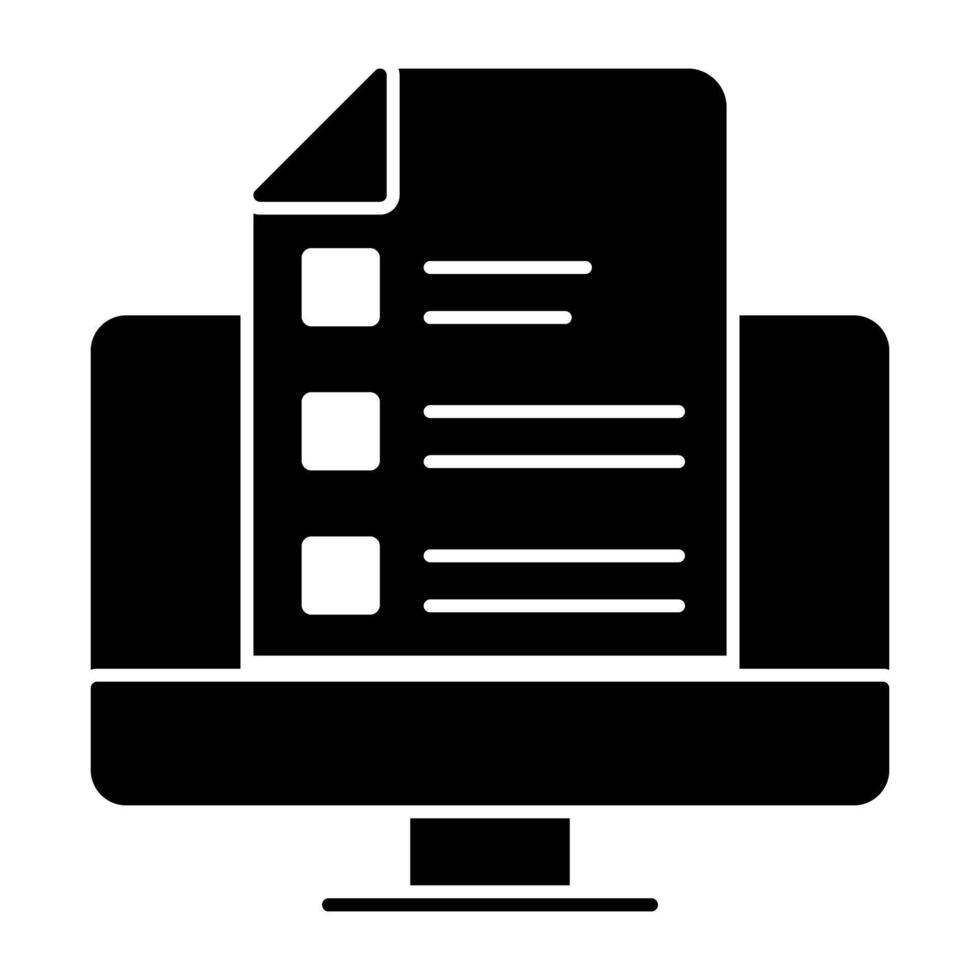 Paper inside monitor showcasing online checklist icon vector