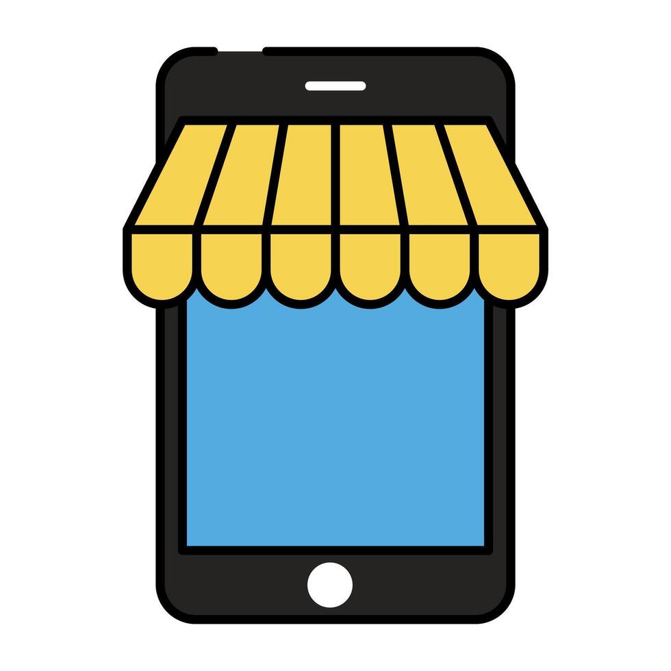 Icon of mobile shopping, handcart inside smartphone vector