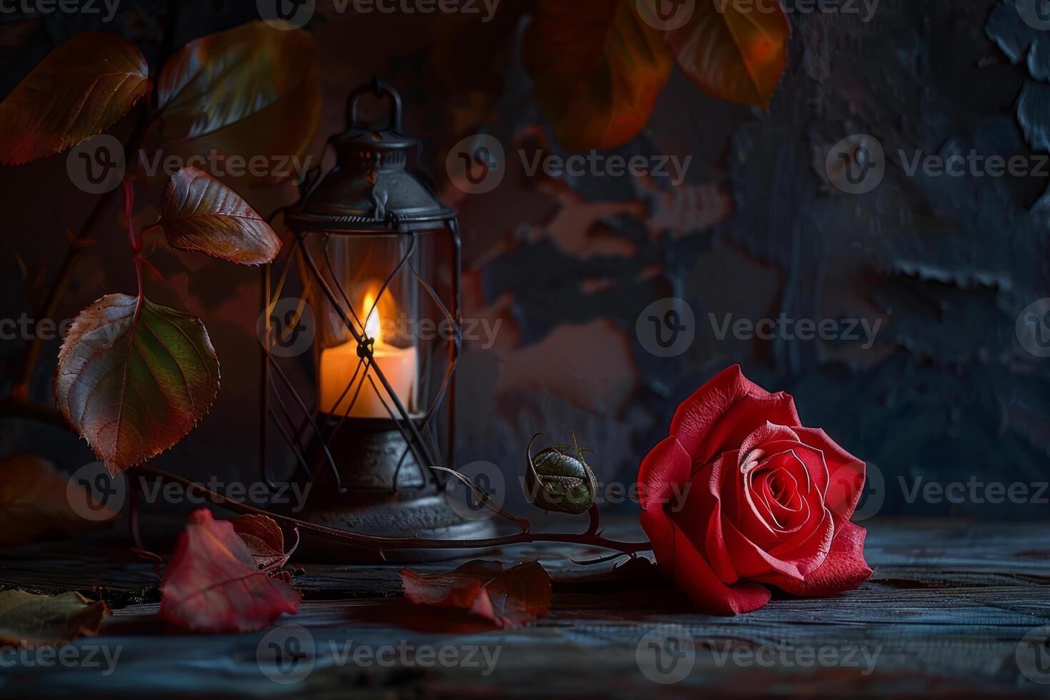 AI generated Atmospheric setting with candle and rose photo