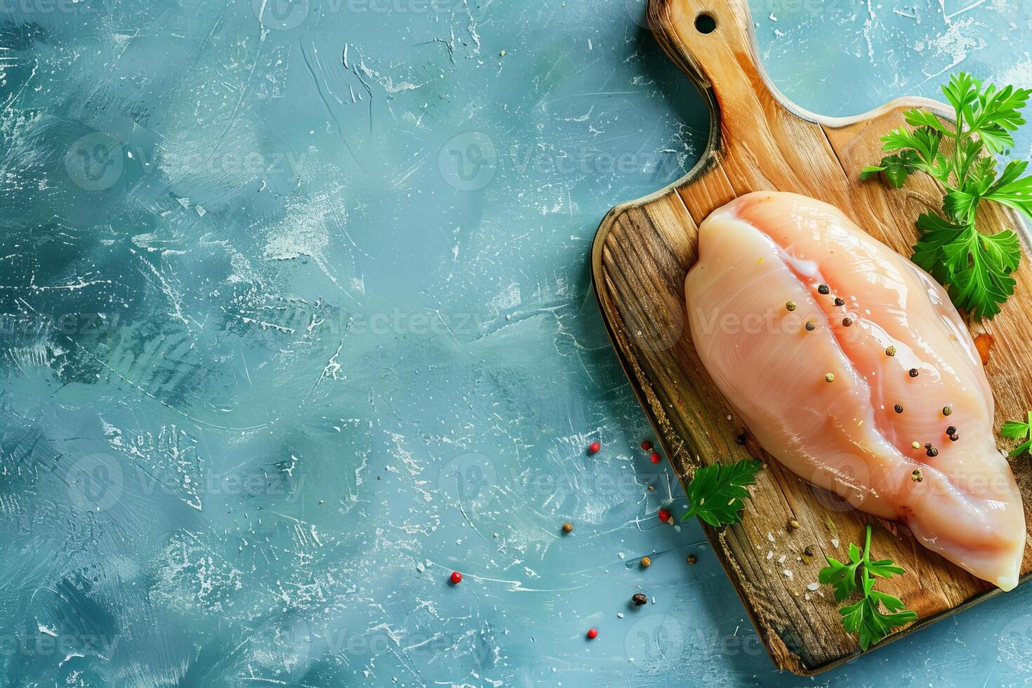 AI generated Chicken breast fillet on a cutting board photo