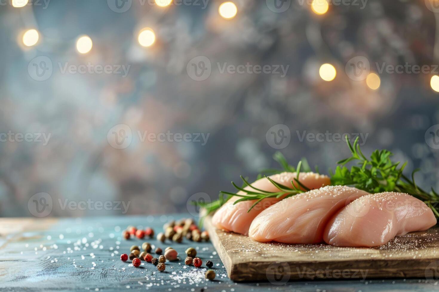 AI generated Chicken breast fillet on a cutting board photo