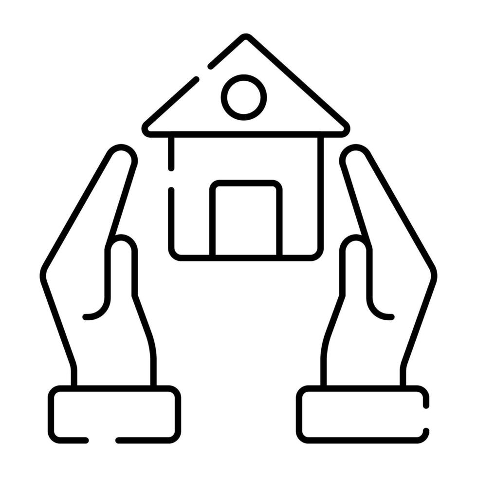 House building inside hands, concept of home care icon vector