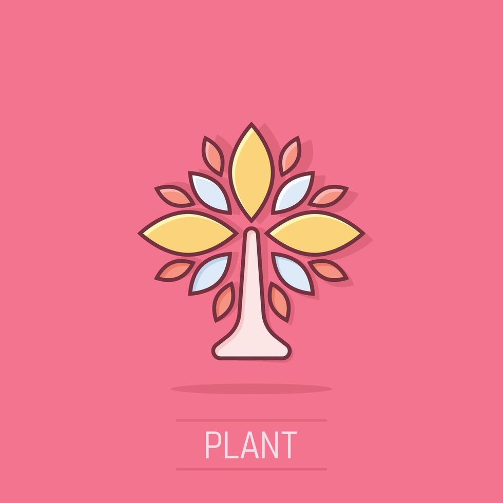 Leaf icon in comic style. Plant cartoon vector illustration on isolated background. Flower splash effect sign business concept.