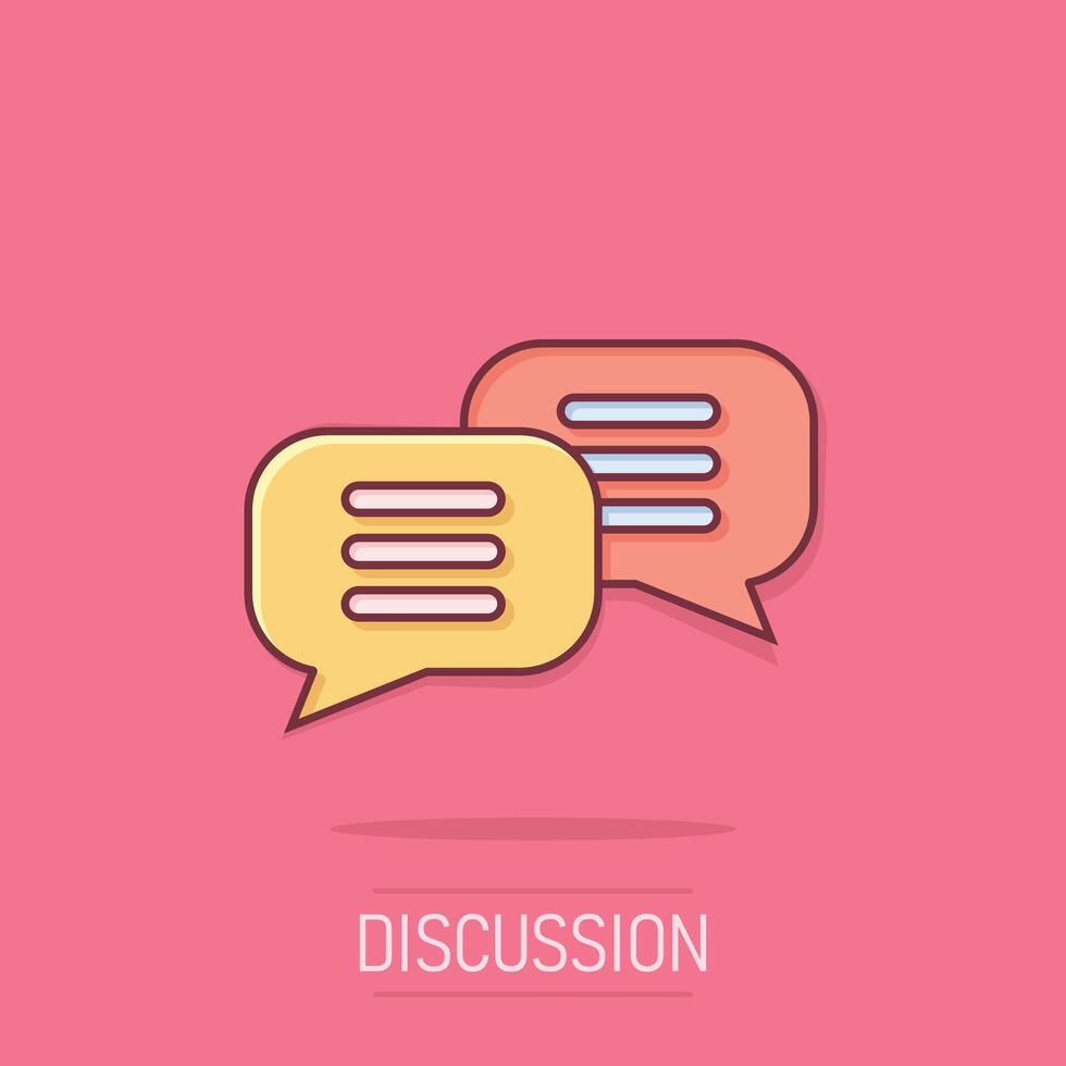 Speak chat sign icon in comic style. Speech bubbles cartoon vector illustration on isolated background. Team discussion button splash effect business concept.