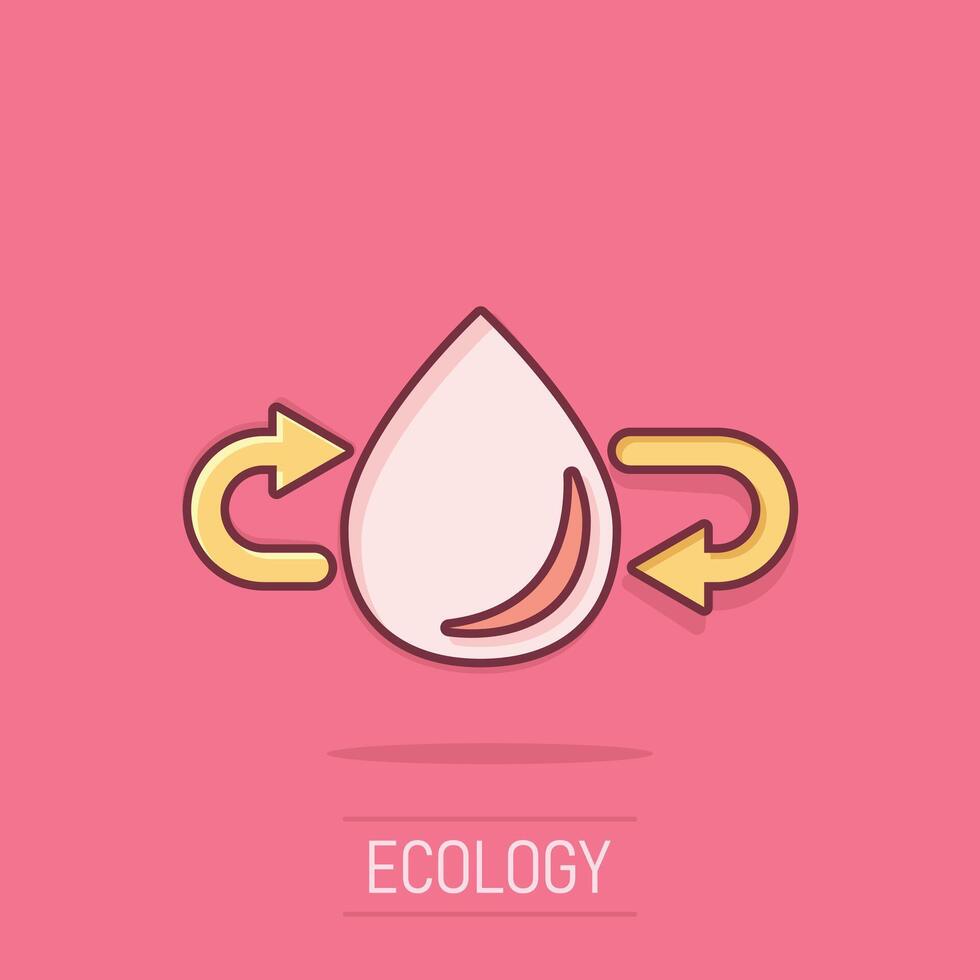 Water drop icon in comic style. Droplet cartoon vector illustration on isolated background. Recycle splash effect sign business concept.