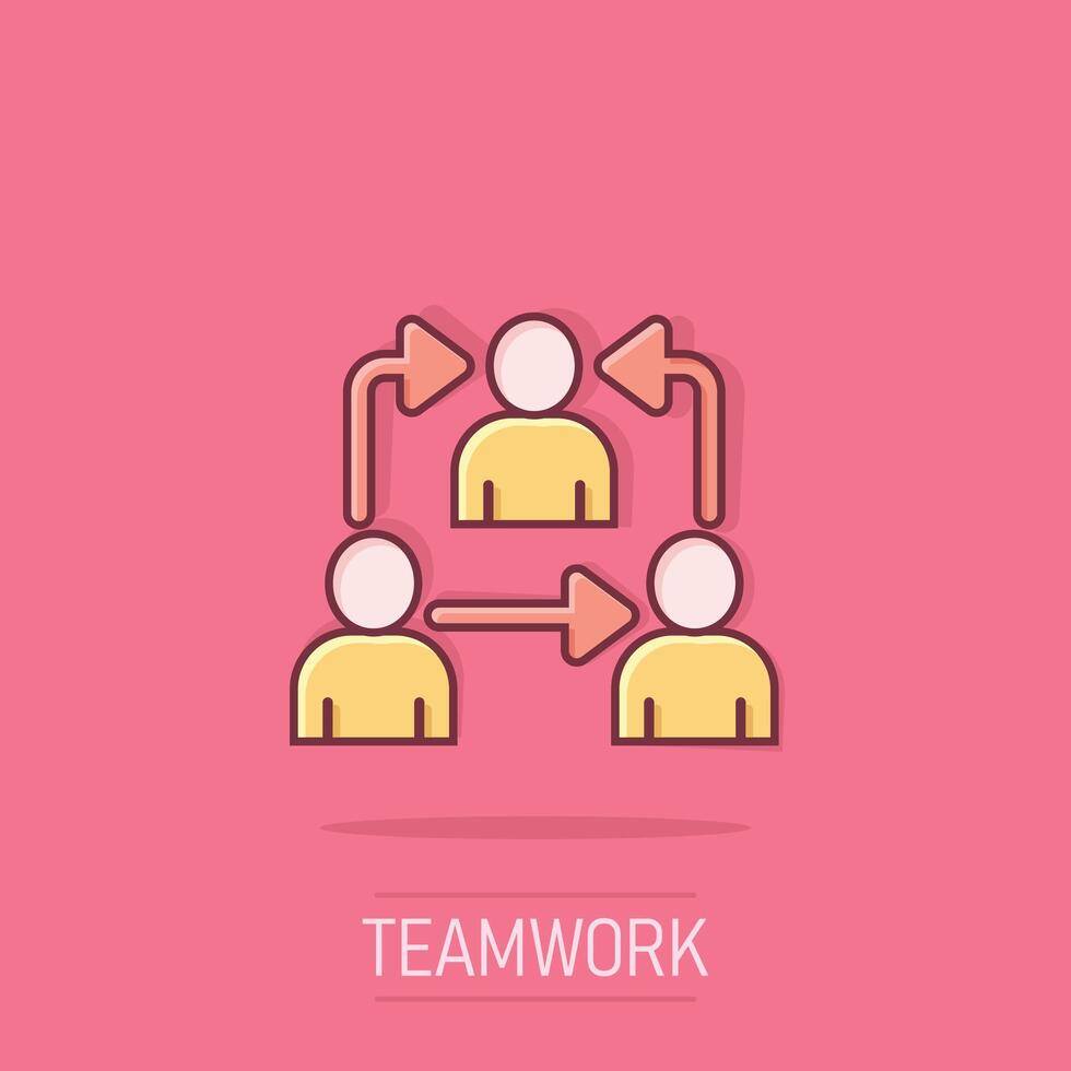 People referral icon in comic style. Business communication cartoon vector illustration on background. Reference teamwork splash effect business concept.