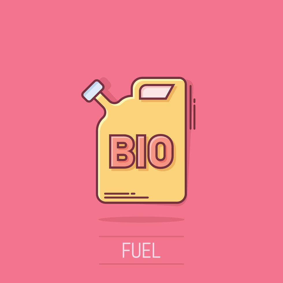 Gasoline canister icon in comic style. Petrol can cartoon vector illustration on isolated background. Fuel container splash effect sign business concept.