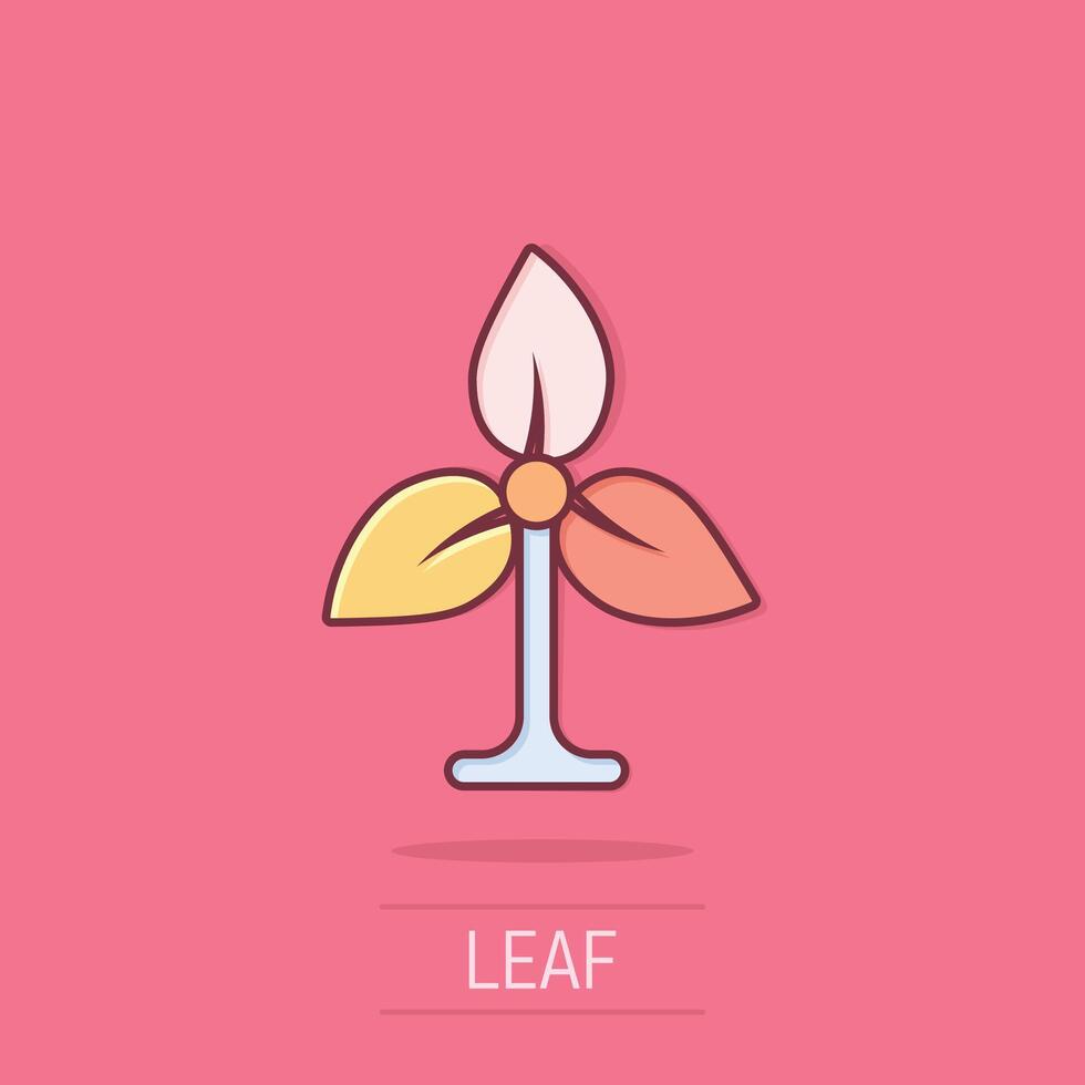 Leaf icon in comic style. Plant cartoon vector illustration on isolated background. Flower splash effect sign business concept.