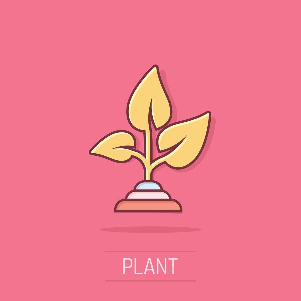 Leaf icon in comic style. Plant cartoon vector illustration on isolated background. Flower splash effect sign business concept.