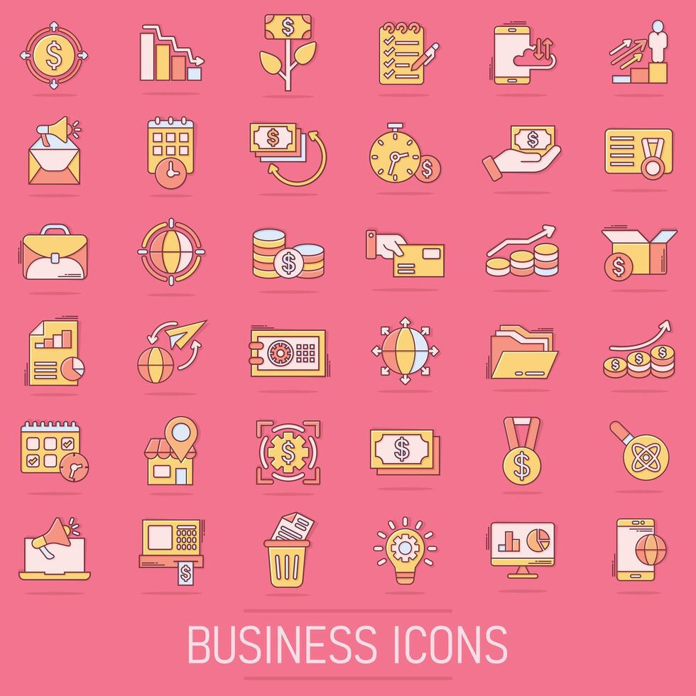 Business icons set in comic style. Make money cartoon vector illustration on isolated background. Media internet splash effect business concept.