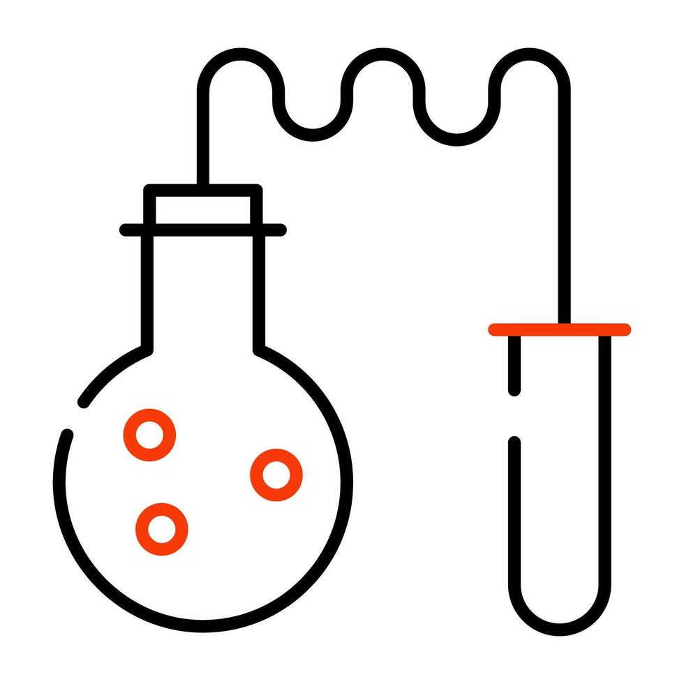 Test tube connected with flask, icon of lab experiment vector