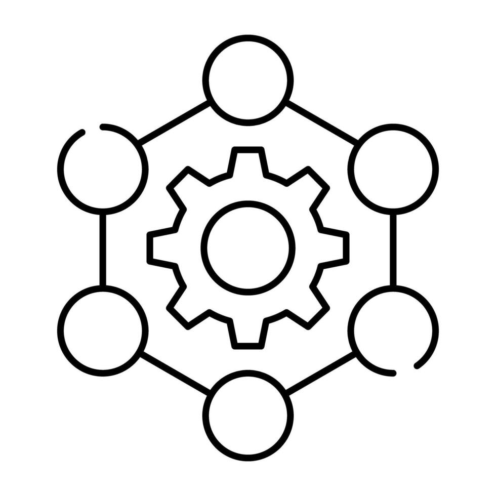 Nodes connection with gear, icon of network setting vector