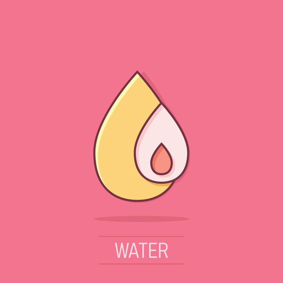 agua soltar icono en cómic estilo. gota dibujos animados vector ilustración en aislado antecedentes. gota de agua chapoteo efecto firmar negocio concepto.