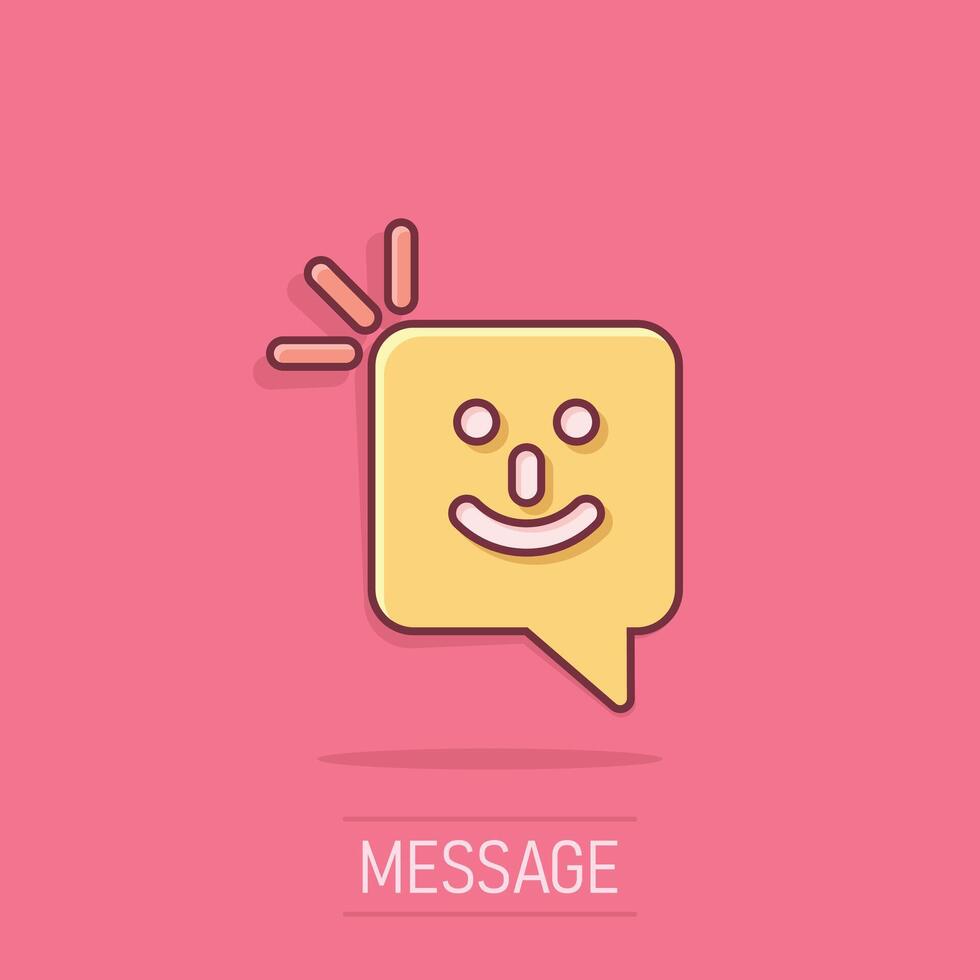 Happy sms icon in comic style. Message speech bubble cartoon vector illustration on isolated background. Envelope splash effect business concept.