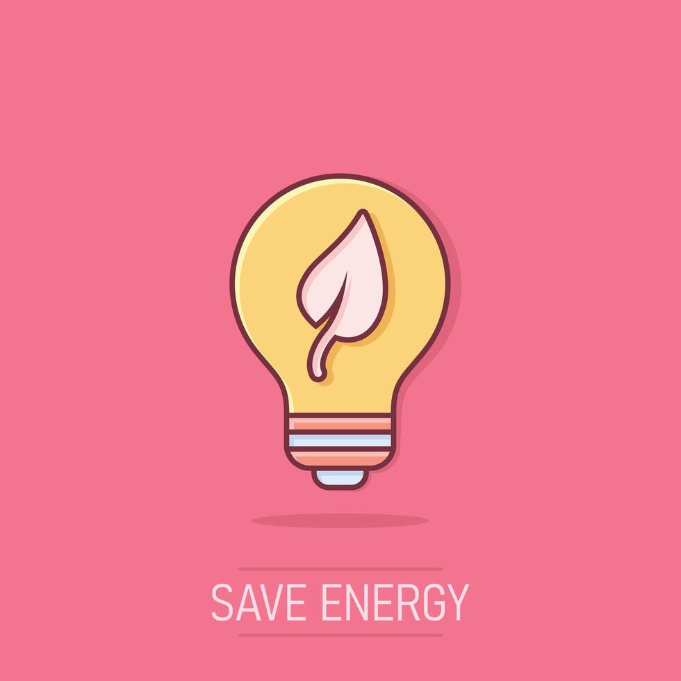 Light bulb icon in comic style. Lightbulb cartoon vector illustration on isolated background. Energy lamp splash effect sign business concept.