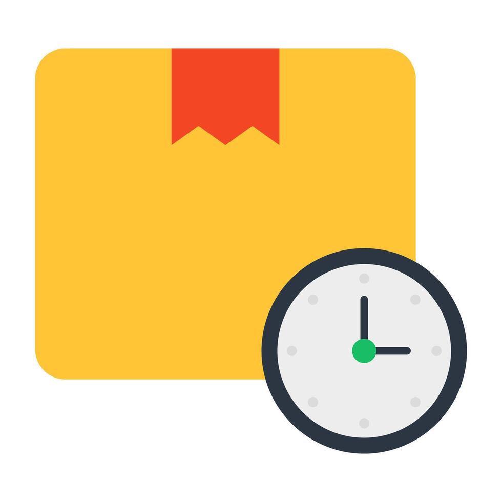 A flat design icon of parcel with clock, delivery time vector