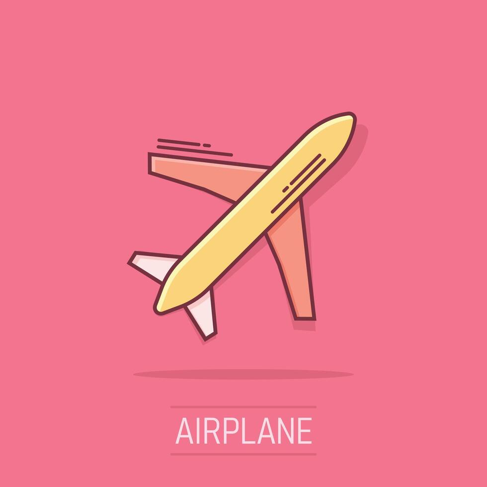 avión icono en cómic estilo. avión dibujos animados vector ilustración en aislado antecedentes. vuelo avión de línea chapoteo efecto negocio concepto.