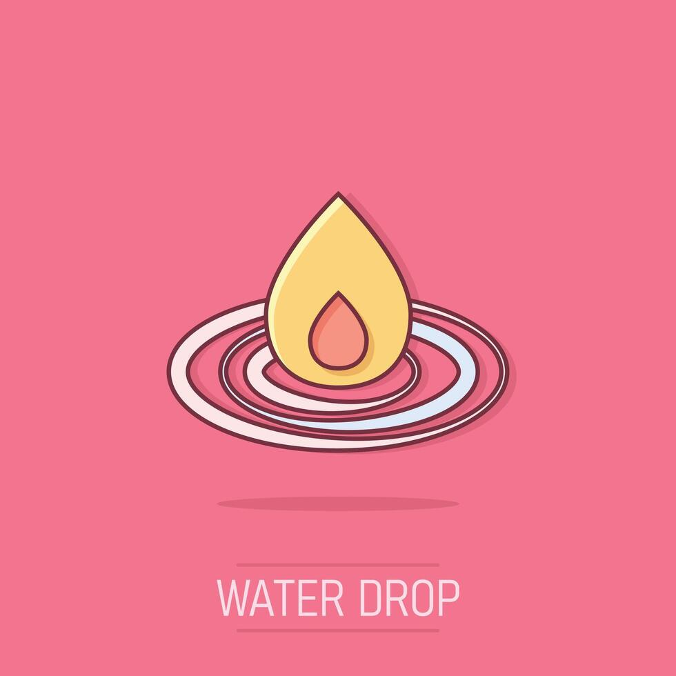 Water drop icon in comic style. Liquid cartoon vector illustration on isolated background. Droplet splash effect business concept.