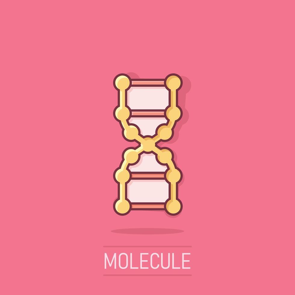 adn molécula icono en cómic estilo. átomo dibujos animados vector ilustración en aislado antecedentes. molecular espiral chapoteo efecto firmar negocio concepto.