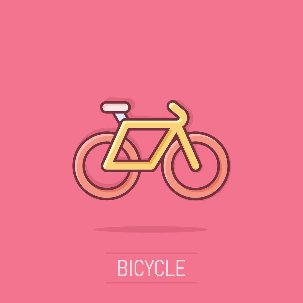 Bicycle icon in comic style. Bike cartoon vector illustration on isolated background. Cycle travel splash effect business concept.