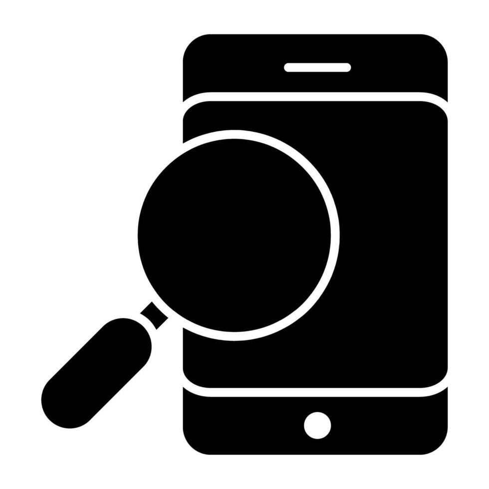 Smartphone with magnifying glass, icon of search mobile phone vector