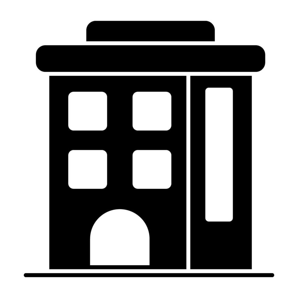 A solid design icon of commercial building vector