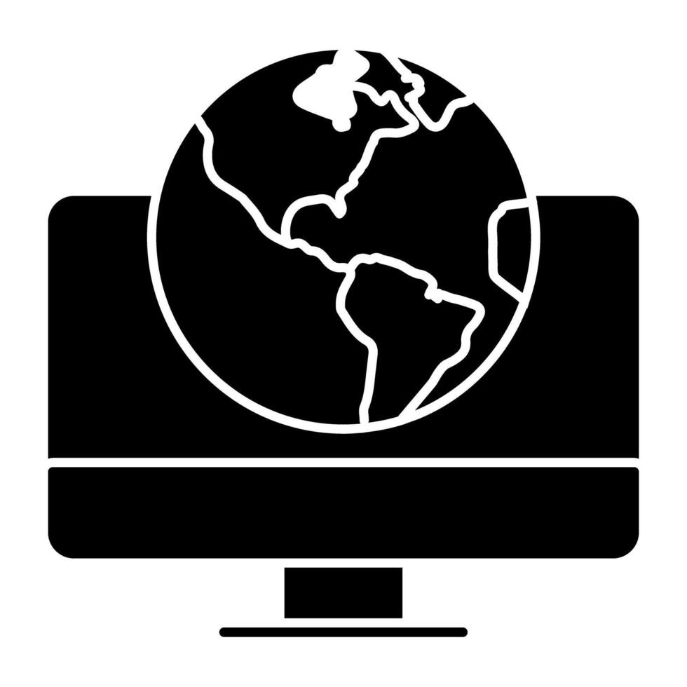 Globe inside monitor, icon of computer browser vector