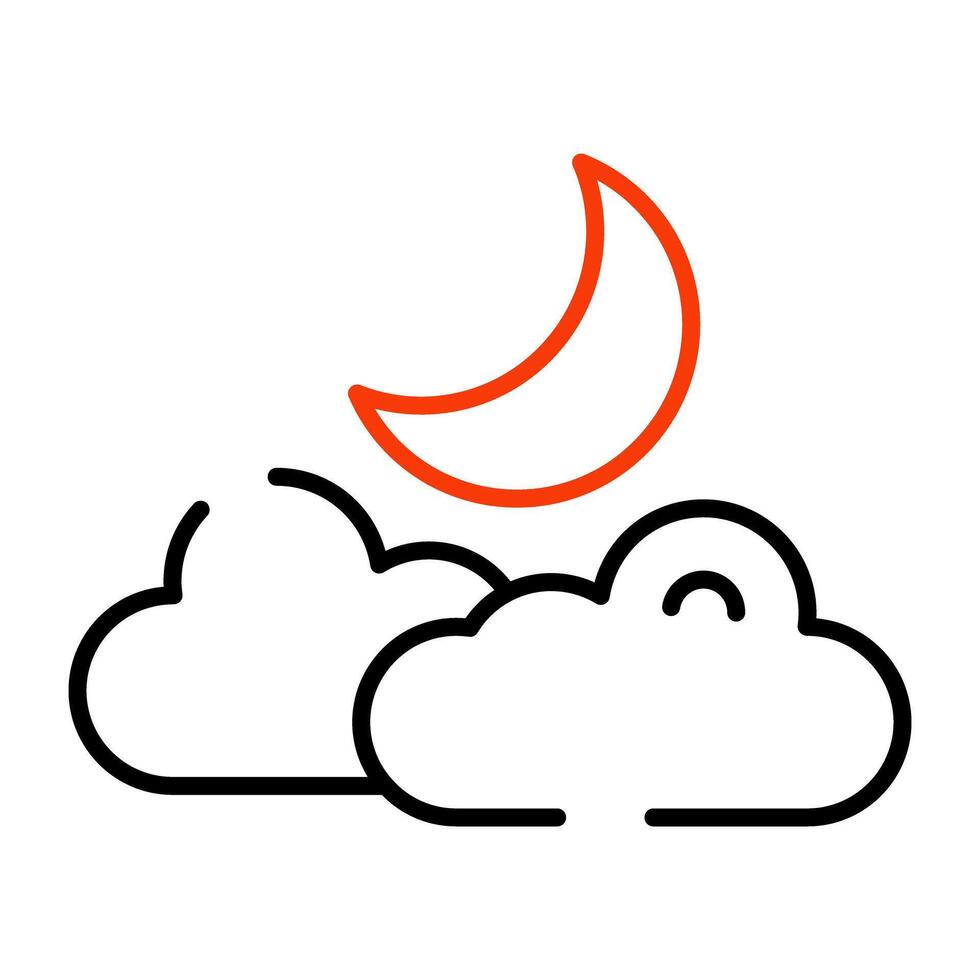 Moon with clouds, icon of cloudy night vector