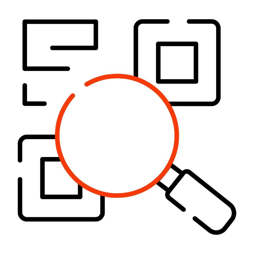 Qr matrix under magnifying glass showing concept of search barcode vector
