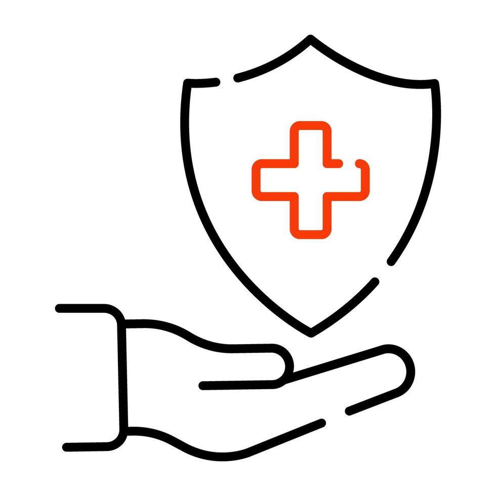 Shield with plus sign on hand showing concept of medical security vector