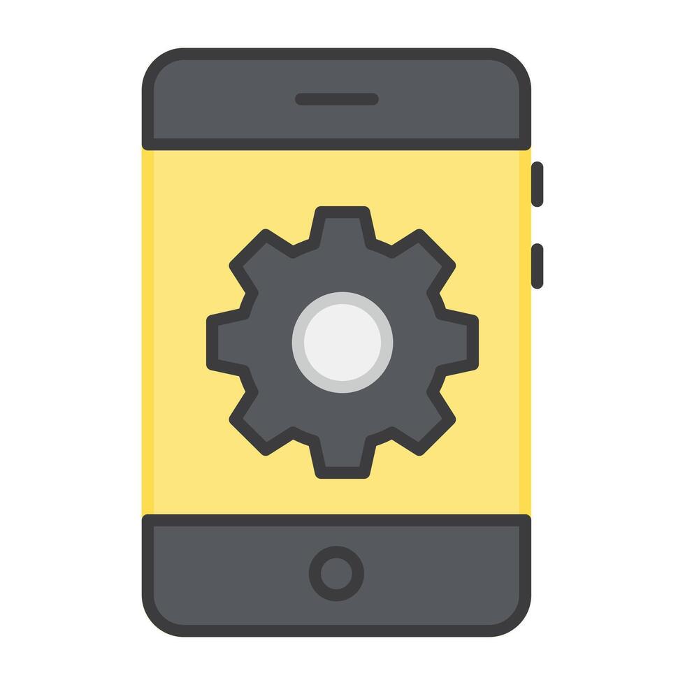 Gear inside smartphone, flat design of mobile setting vector