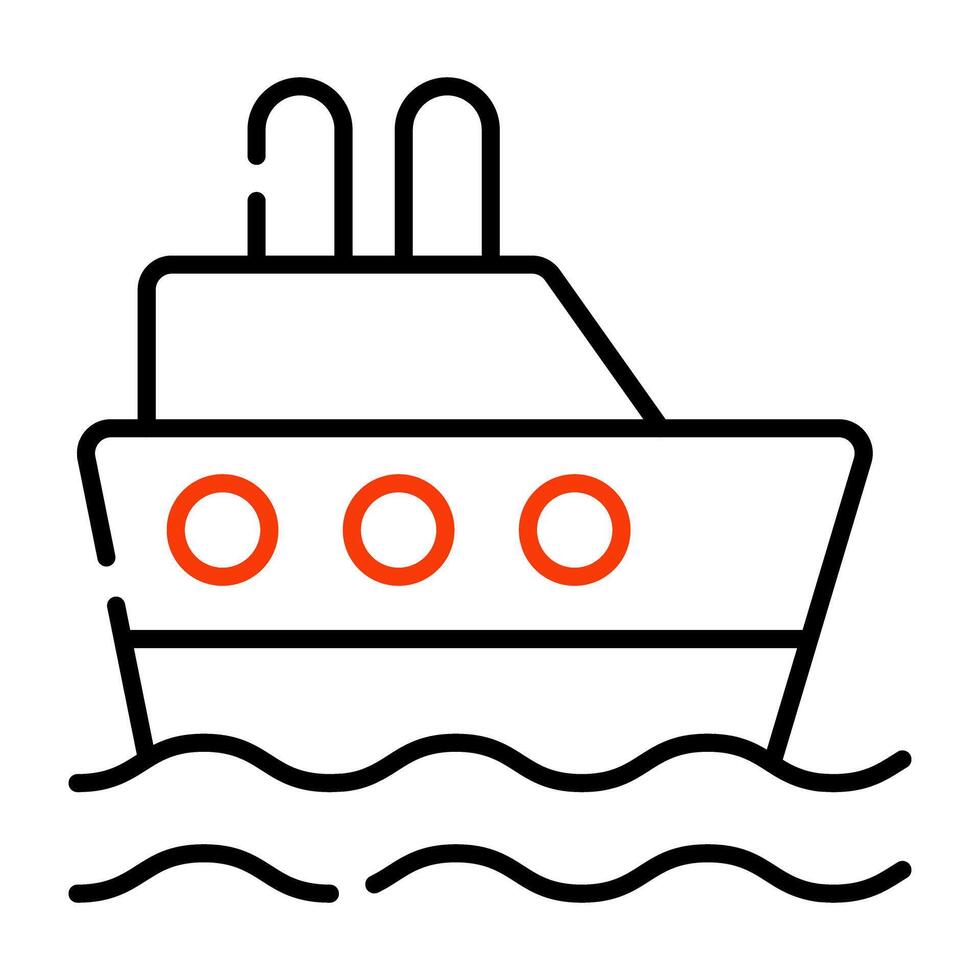 Water transport icon, linear design of ship vector