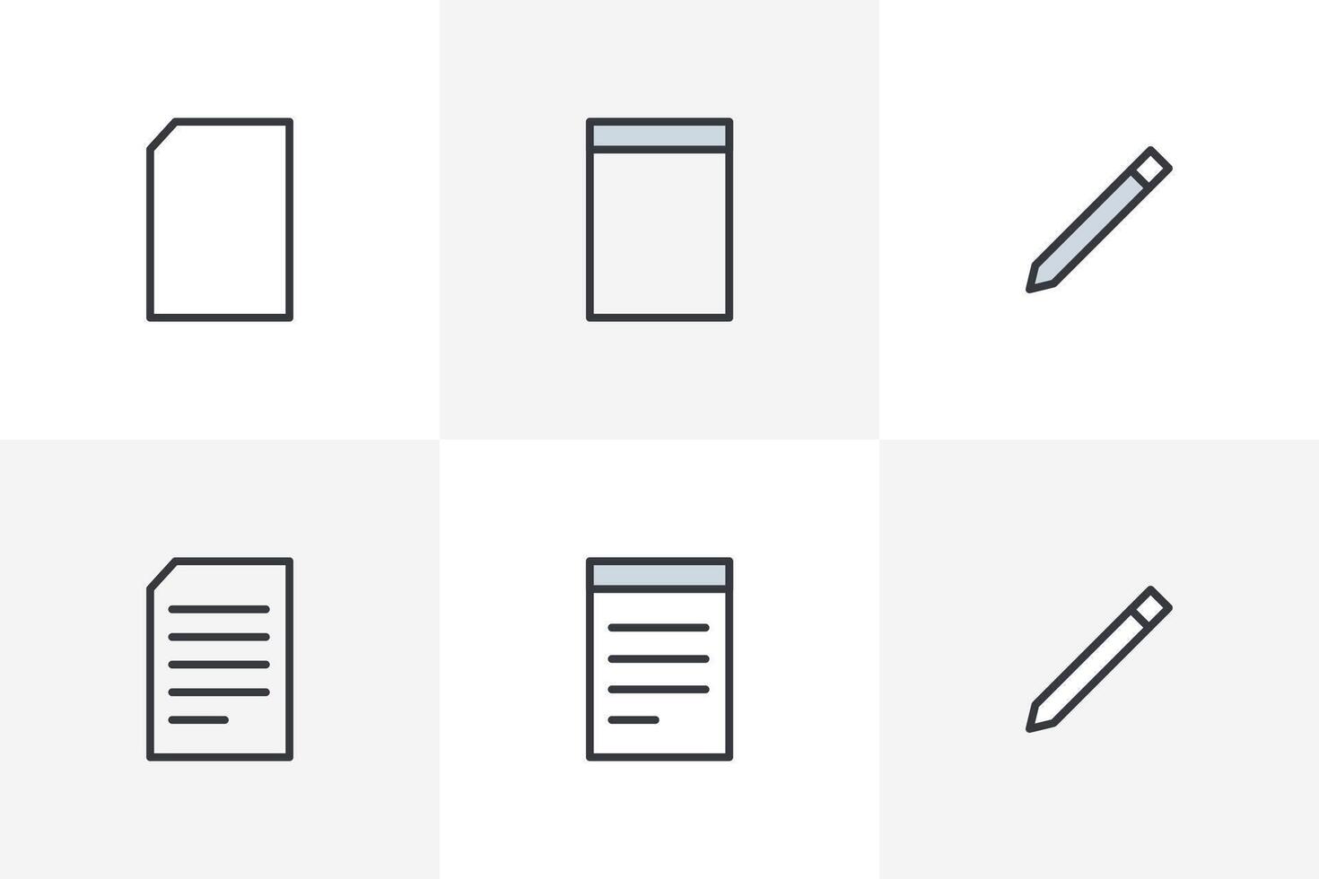 conjunto de documento bloc icono, archivo plano icono. documento, computadora portátil, archivo icono conjunto vector ilustración