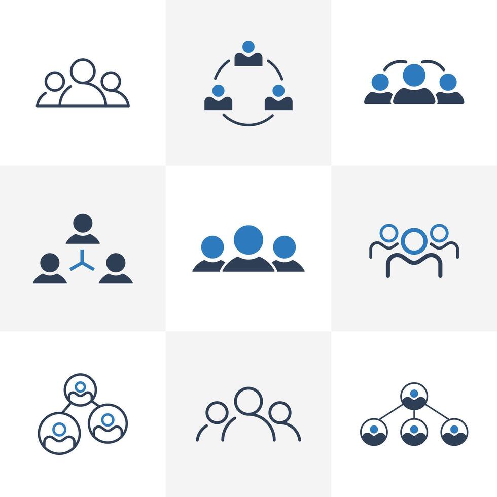Team or Group Icon Set. Business, Leader, People, Relationship, Team, Teamwork, Circle, Group, Network, Networking, Leadership icon set vector illustration
