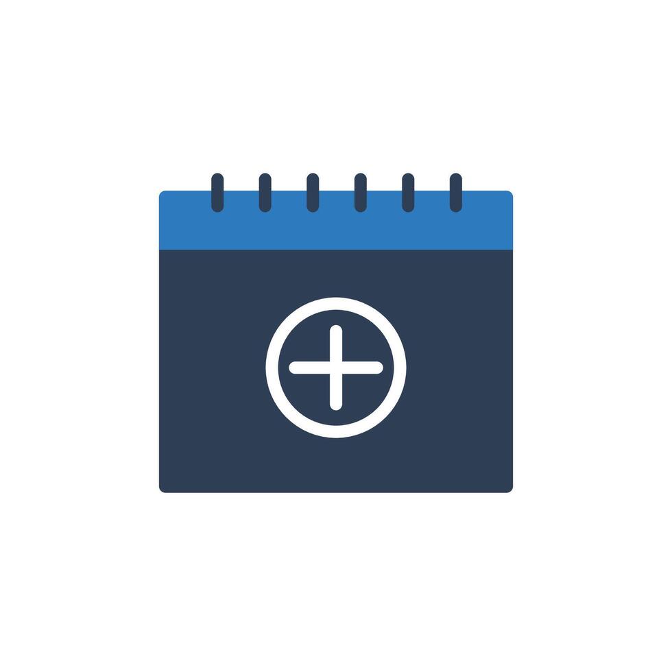 Plus Icon inside Calendar Icon Vector. Plus Sign and Calendar Icon vector flat style