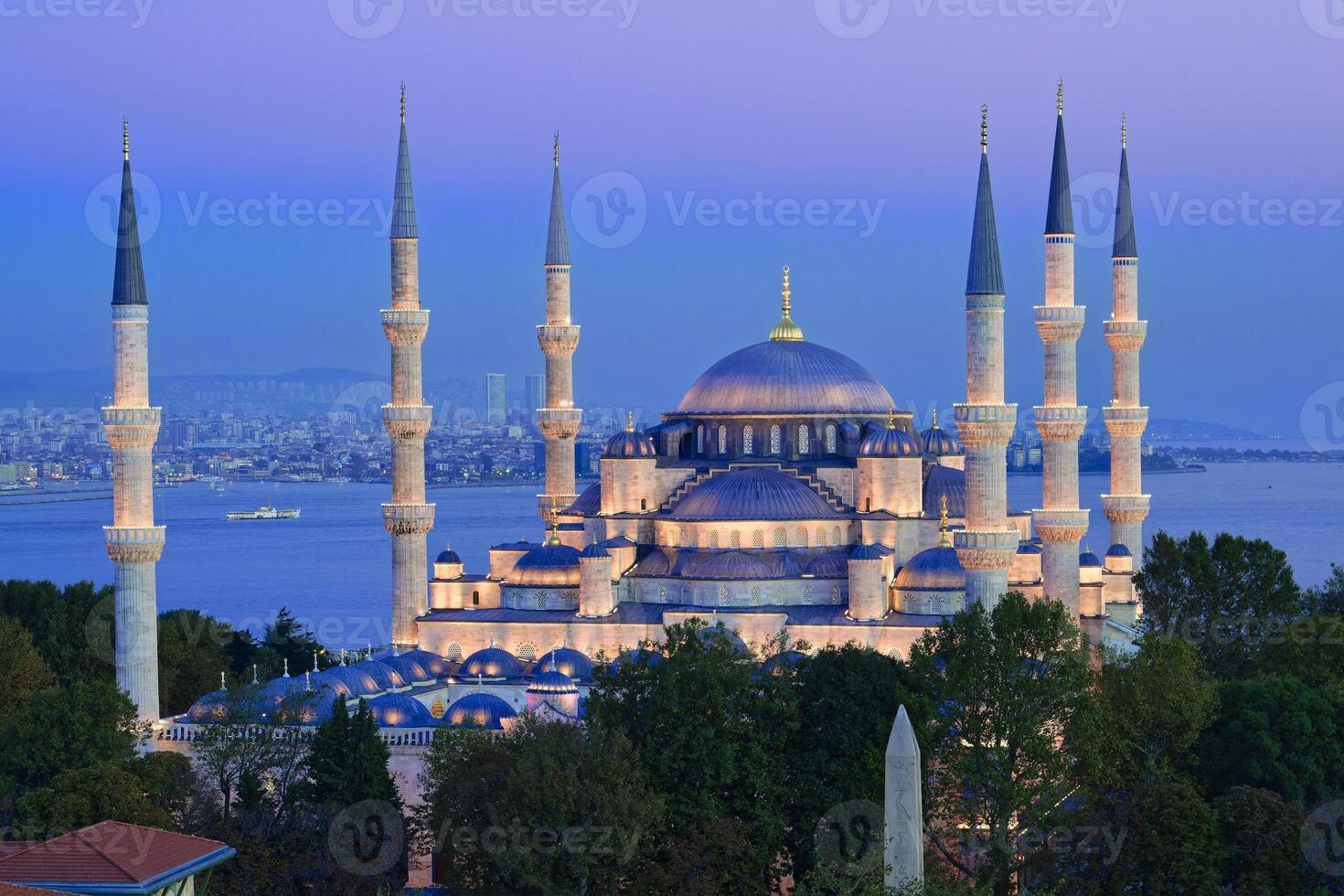 azul hora terminado sultán ahmet mezquita, Estanbul, Turquía foto