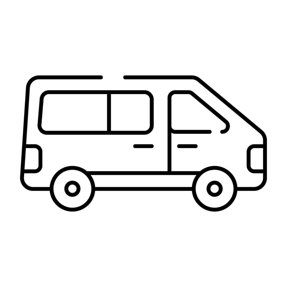 A linear design icon of road transport, minivan vector