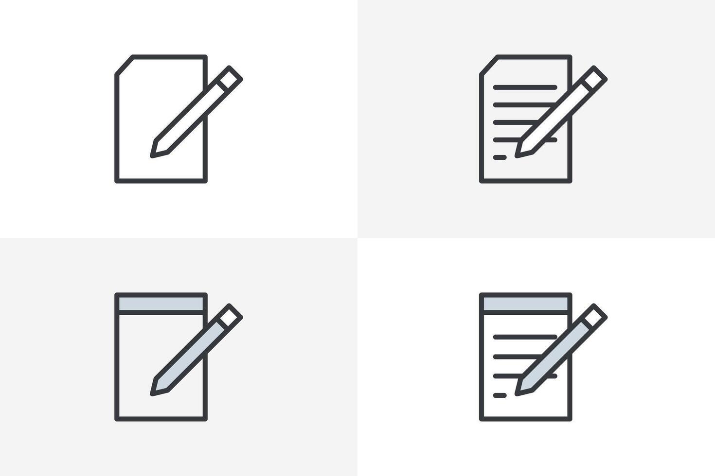Set of Notepad Symbol with Flat Icon Of Paper And Pen. Document, Notebook, Pen Icon Set Vector Illustration