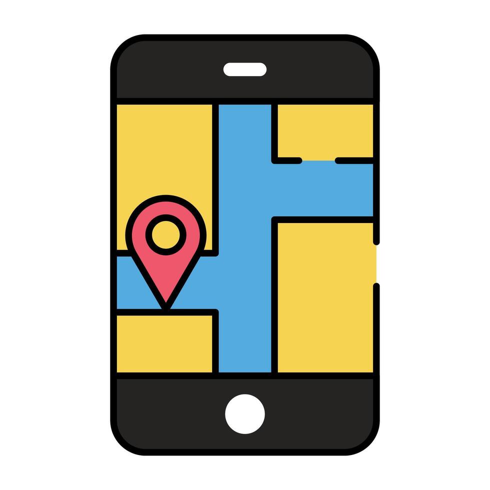 Location pin inside smartphone, icon of mobile map vector