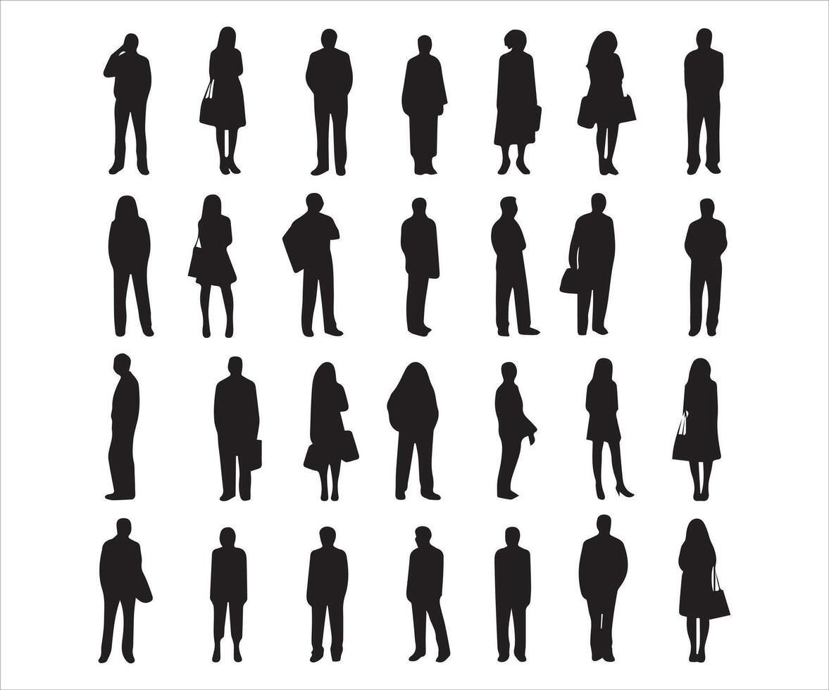 set of silhouettes of women on a white background, vector illustration