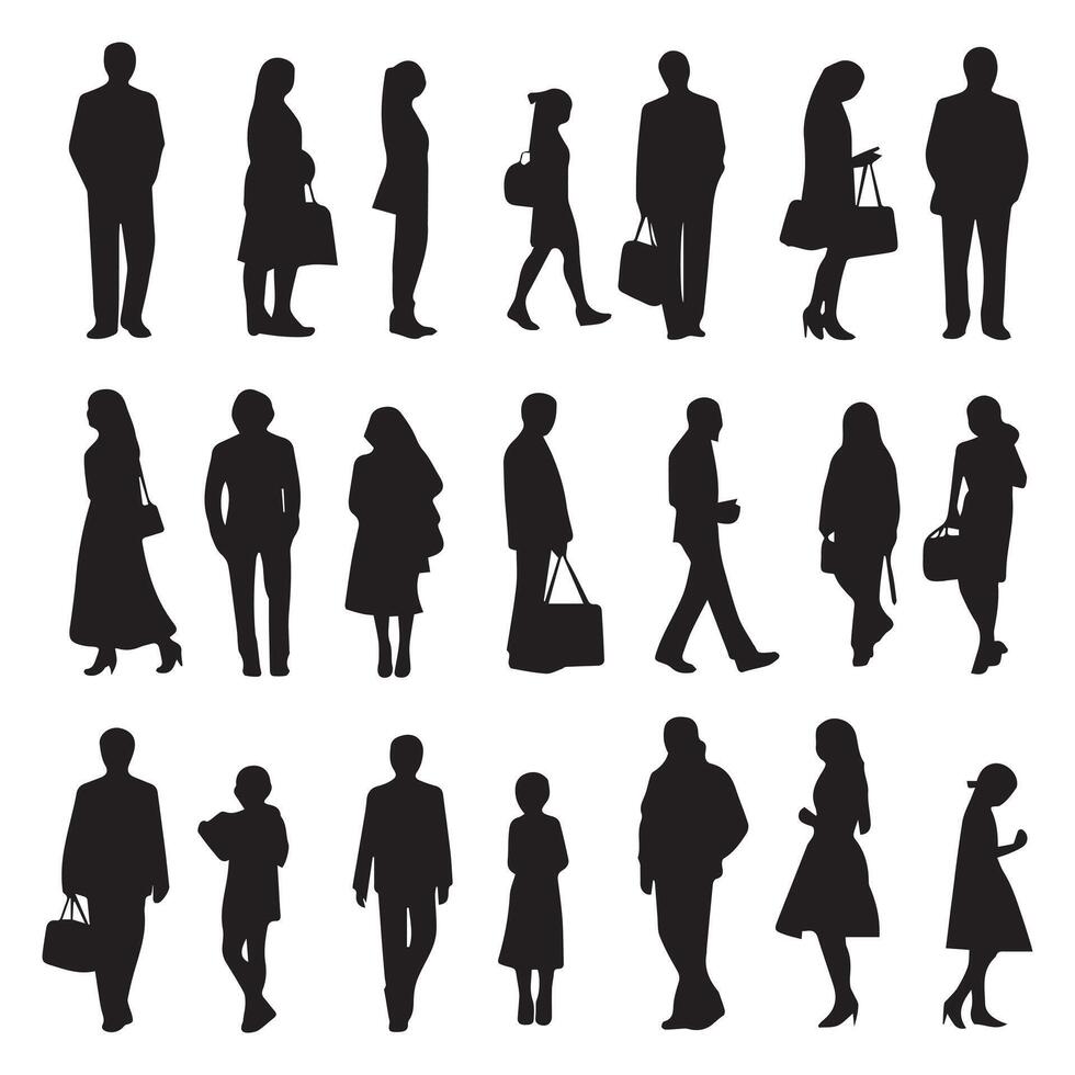 Vector set of silhouettes of people on a white background. Women and men