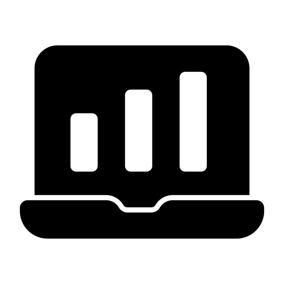 Bar chart inside laptop symbolising concept of online data analytics vector