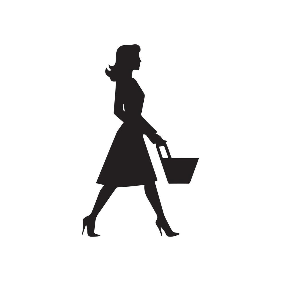 compras mujer silueta. negro vector ilustración aislado en blanco antecedentes.