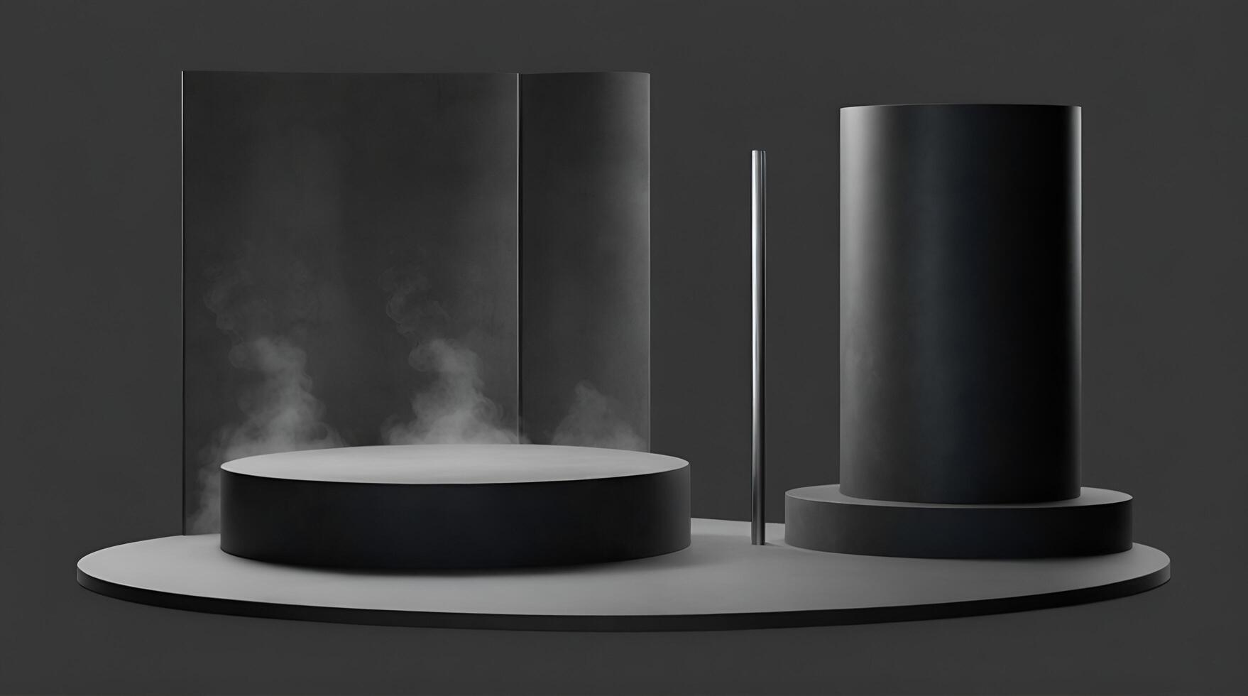 AI generated The cylindrical display stand has a bare cement surface. A stand for displaying or designing an empty backdrop. ai generative photo