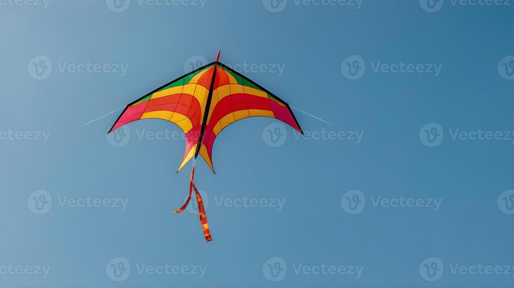 AI generated A colorful kite soaring in a cloudless sky, capturing the carefree and whimsical spirit of summer. ai generative photo