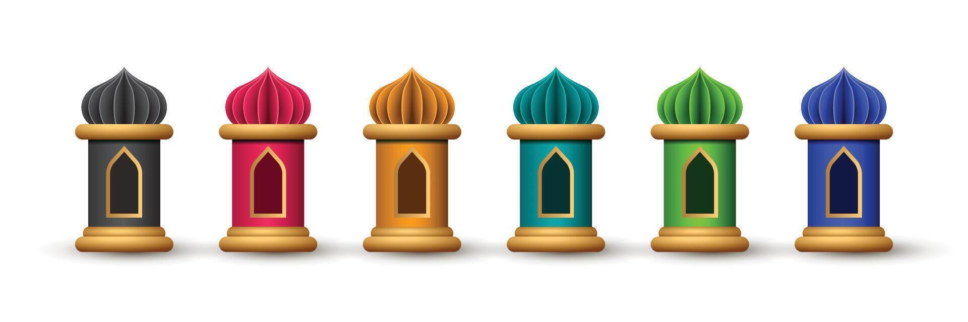 3d lantern ornament colorful luxury arabic collection vector design graphic